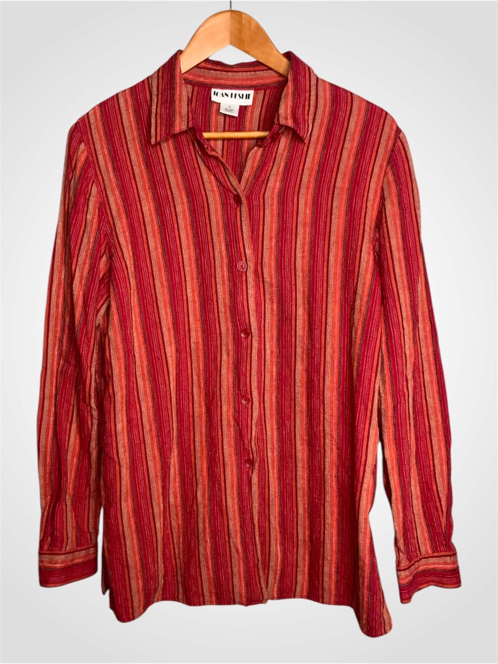 Joan Leslie Vintage Linen Blend Red & Orange Striped Button Down Shirt 12